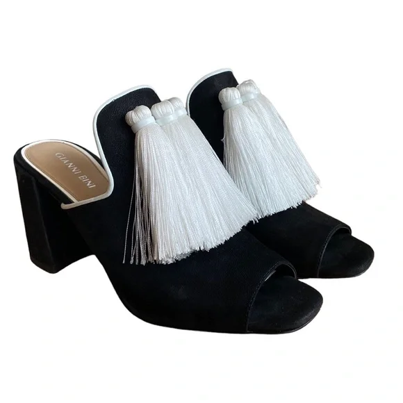 Gianni Bini Moneekas Block Heel Tassel Mule Black 8